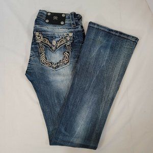 Miss Me JP5838B3 Bootcut Jeans Crystal & Sequin Pockets Tag 26 Measures 27x33